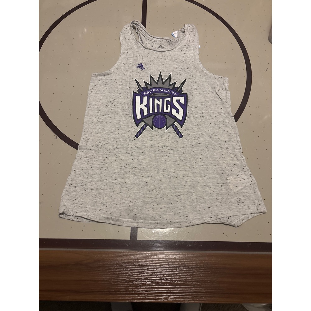 041 Adidas Sacramento Kings Womens Small White Heathered Nepped Tank Top